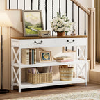 IRONCK 47.2" Farmhouse Console Table, Sofa Table with Drawer, Narrow Long Entry Table with 2 Shelf for Entryway, Living Room, Hallway, White/Walnut