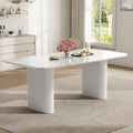 Oval Dining Table for 4-8 People, 70" Long Large Kitchen Table with Thick Sturdy Ripple Legs, Modern Spacious Rectangle Accent Dining Room Table for Dining Room/Kitchen/Apartment (Faux Marble&White)