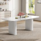 Oval Dining Table for 4-8 People, 70" Long Large Kitchen Table with Thick Sturdy Ripple Legs, Modern Spacious Rectangle Accent Dining Room Table for Dining Room/Kitchen/Apartment (Faux Marble&White)