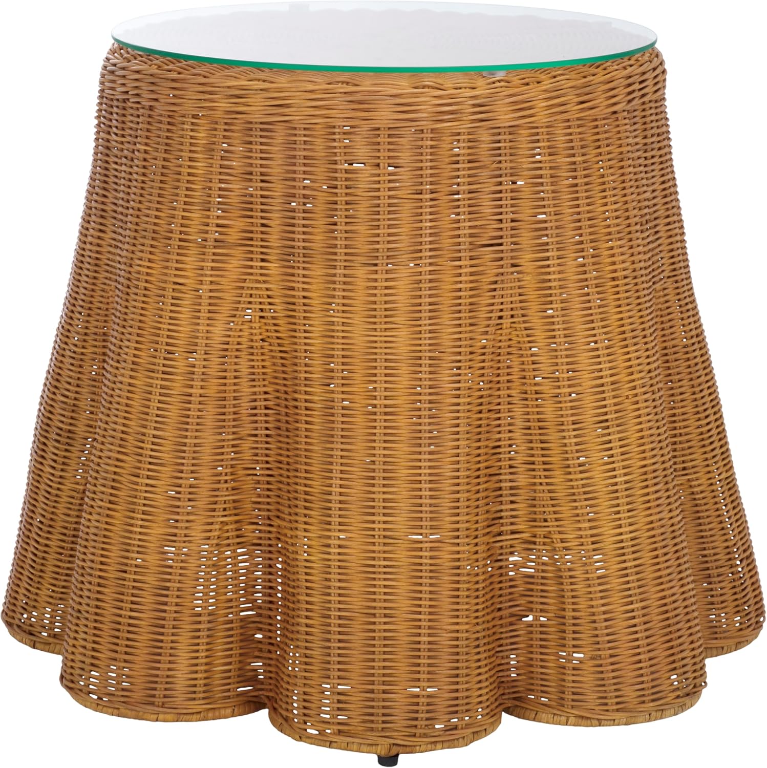 SAFAVIEH Couture Collection - Hylda Natural Rattan Accent Table, Round Shape, Glass Top Design, Fully Assembled (CWK3011A)