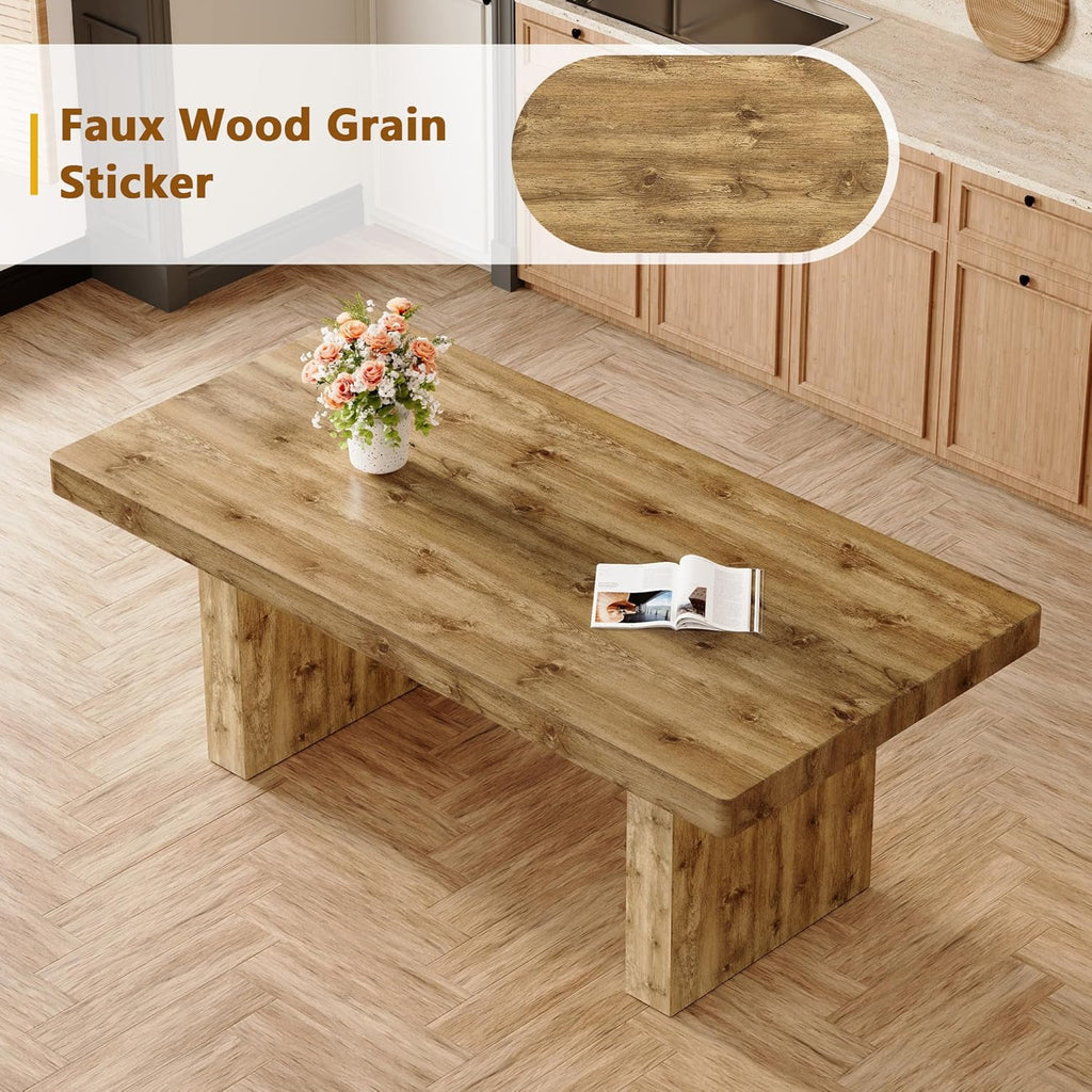 gopop Rustic Modern 79" Rectangular Dining Table, Solid Wood Farmhouse Kitchen Table with Sturdy Legs, Wooden Dining Room Table for 6–10 People