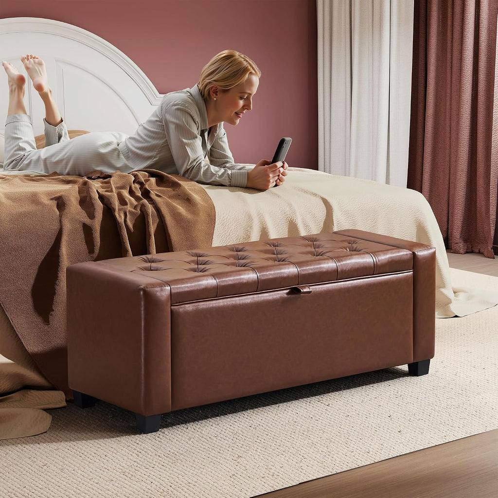 GRAINELL 42.13” Storage Ottoman Bench, Upholstered Tufted Bedroom Bench with Storage, End of Bed Storage Bench for Living Room & Entryway, 350 lb Capacity