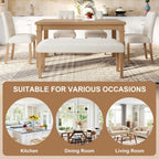 Merax 6-Piece Dining Set, Rectangle Kitchen Table with 4 Upholstered Chairs & Bench, Ideal for Dining Room and Living Room, Natural