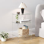 Tempered Glass Side Table, Acrylic End Table, 3-Tier Transparent Nightstand, Clear Coffee Table, for Small Spaces Living Room Bedroom Balcony Transparent LET519TR