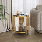 Gold Black End Table with Golden Stainless Steel Frame,Modern Glass Bedside Nightstand Table,Glass Cocktail Small Living Room Coffee Table