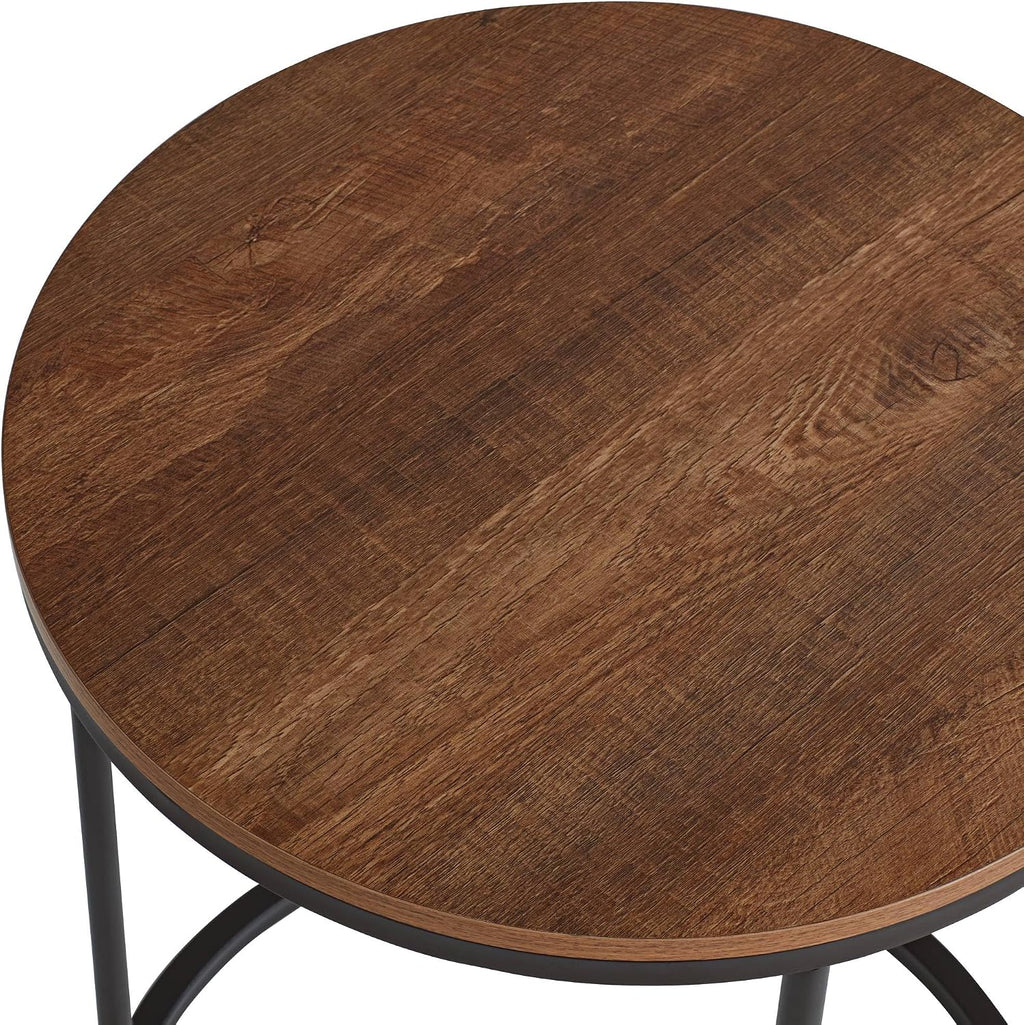 Studio 55D Santa Maria Modern Industrial Set of 2 Small Walnut Round Circle Oval Nesting Wood Black Metal Frame Accent Coffee Couch Side End Tables Living Room Decor Furniture Bedroom Home Office