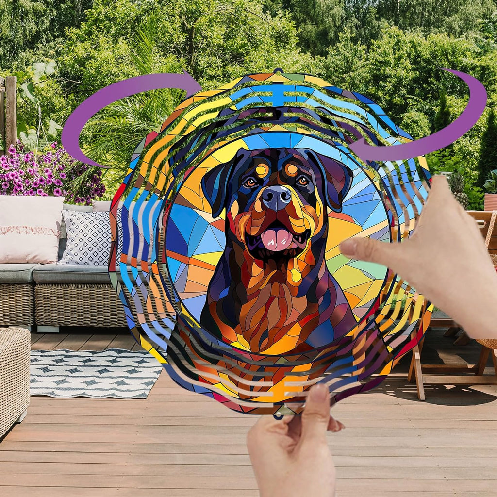 Rottweiler Dog Wind Spinners Outdoor Dog Memorial Gifts, 3D Metal Kinetic Hanging Garden Wind Spinner, Spinner Decor, Wind Sculptures for Outdoor & Indoor, Window, Yard Decor (Rottweiler 2)