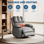 Garvee Oversized Swivel Rocker Recliner Chair - Heat and Massage, Leather Manual Recliner for Adults, Lazy Chair with Cup Holders, Comfort Arms and Back Single Sofa for Living Room