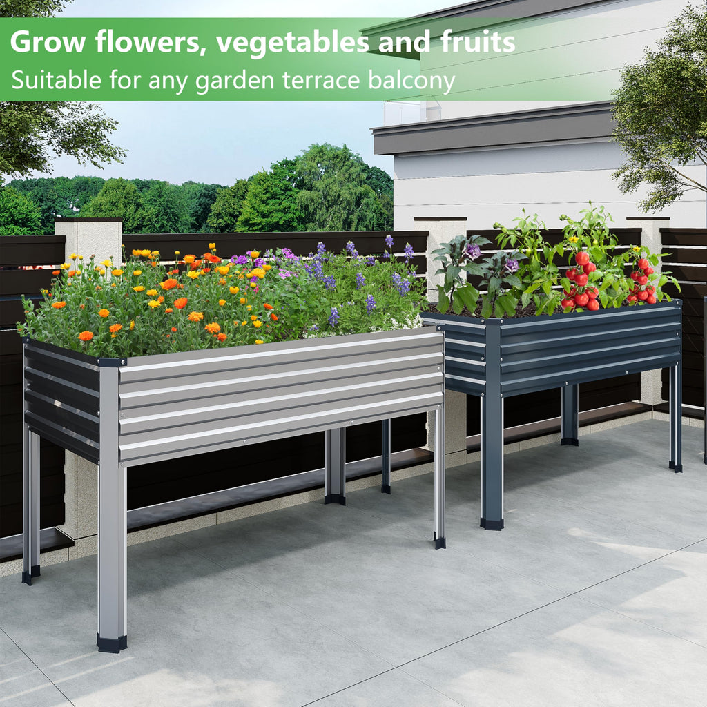 DIIYIV Galvanized Raised Garden Bed with Legs,2PCS 48×24×30in Elevated Planter Box for Backyard,Outdoor Garden, Patio, Balcony, 350lb Capacity,Silver
