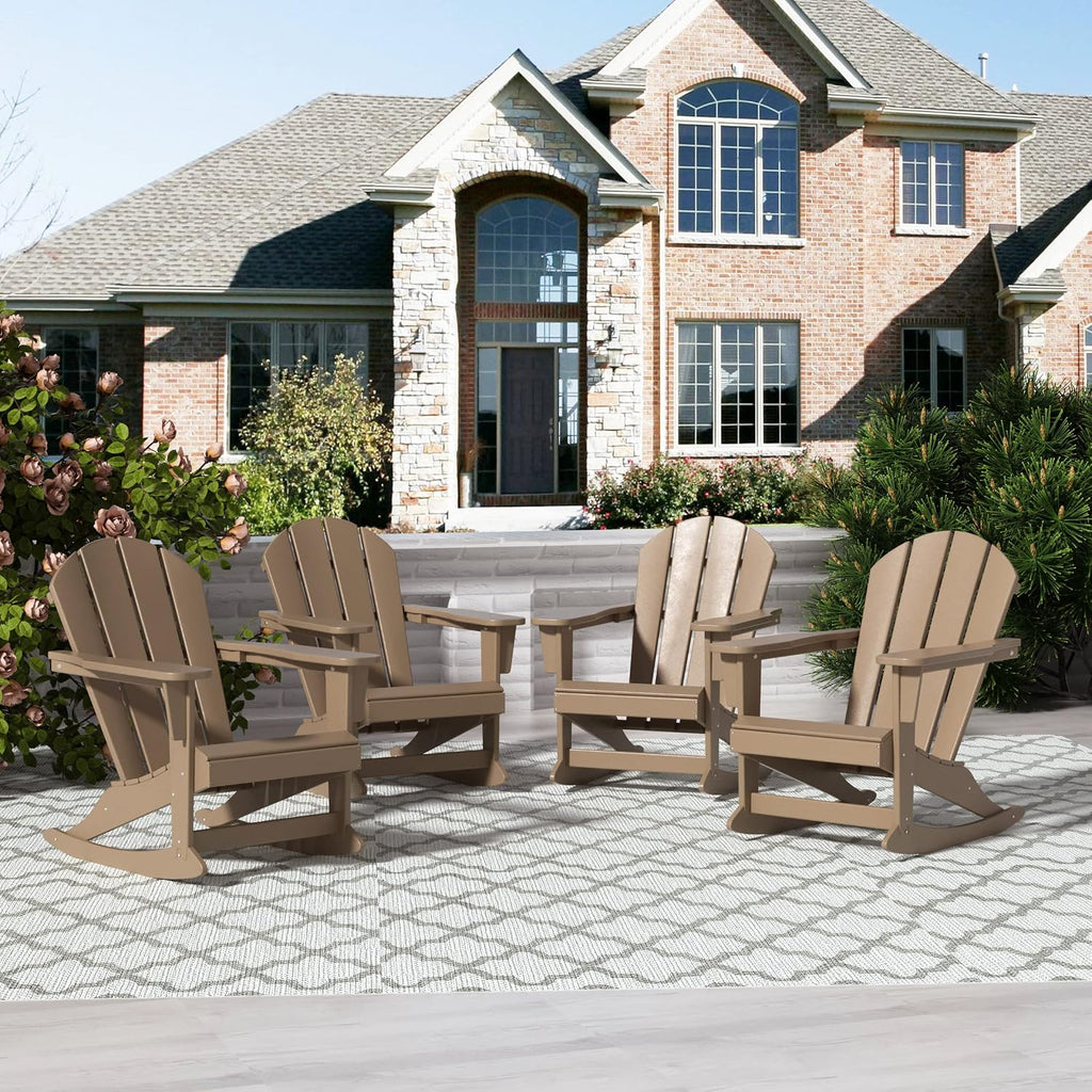 WO Home Furniture Patio Rocking Chair Set of 4 PCS Classic Outdoor HDPE UV Weather Resistant (Weathered Wood)