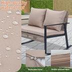 Ainfox Outdoor Wicker Loveseat Rocking Chair, Patio Rattan Rocker Chair with Cushions，All-Weather Modern Cozy Rocking Wicker Furniture for Garden Backyard Porch, Khaki