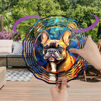French Bulldog Wind Spinner Pet Dog Memorial Gifts 3D Aluminum Metal Kinetic Hanging Wind Sculpture Spinners for Yard and Garden Indoor Outdoor Window Garden Decoration 8 Inch (French Bulldog 3)