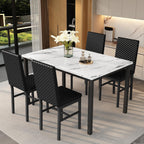 Recaceik Dining Table Set for 4, Faux Marble Kitchen Table and Chairs Set of 4, Modern Dining Room Table with Velvet Dinner Chairs, Small Dining Set for Breakfast Nook Small Spaces, White & Black