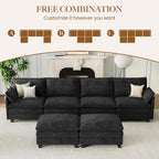 140" U-Shaped Modern Modular Sectional Sofa, Chenille Cloud Couch with Storage Ottoman, Deep Seat Couches with Side Pocket for Living Room, Bedroom and Apartment, Dark Grey