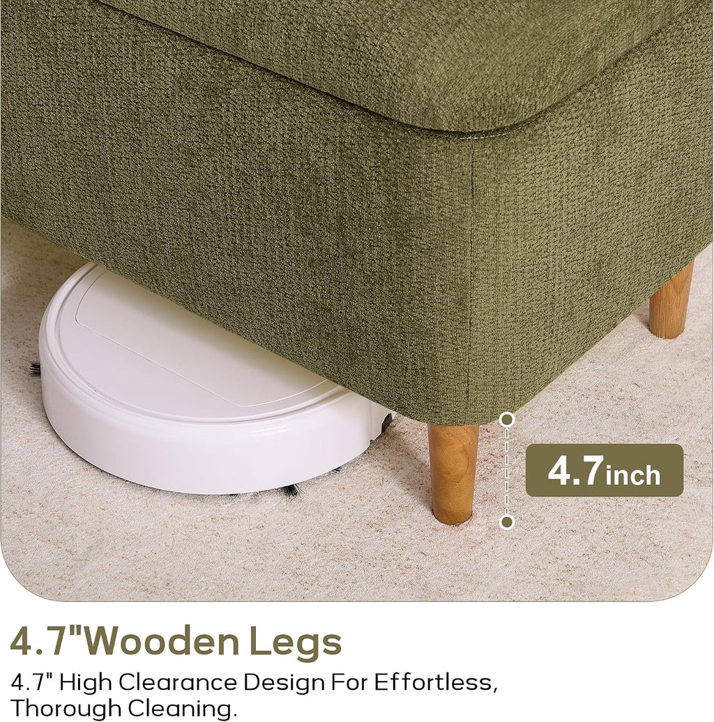 39.4”Ottoman with Storage,Upholstered Comfy Storage Bench Ottoman with Wooden Legs,End of Bed Bench Footstool for Hallway Entryway Bedroom Living Room Green
