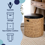 happimess SSL1003B Josie 18" Modern Coastal Hand-Woven Hyacinth Storage Ottoman with Lid, Foot Rest for Living Room, Bedroom, Entryway, Foyer, Natural/Black