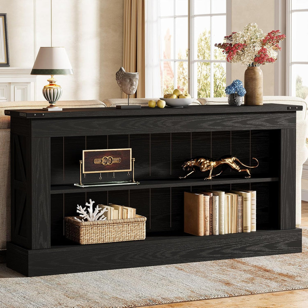 Tribesigns 63-Inch Long Console Table for Entryway, Narrow Long Entry Table with Shelves for Living Room, Farmhouse Sofa Console Behind Couch, for Foyer, Hallway, Black