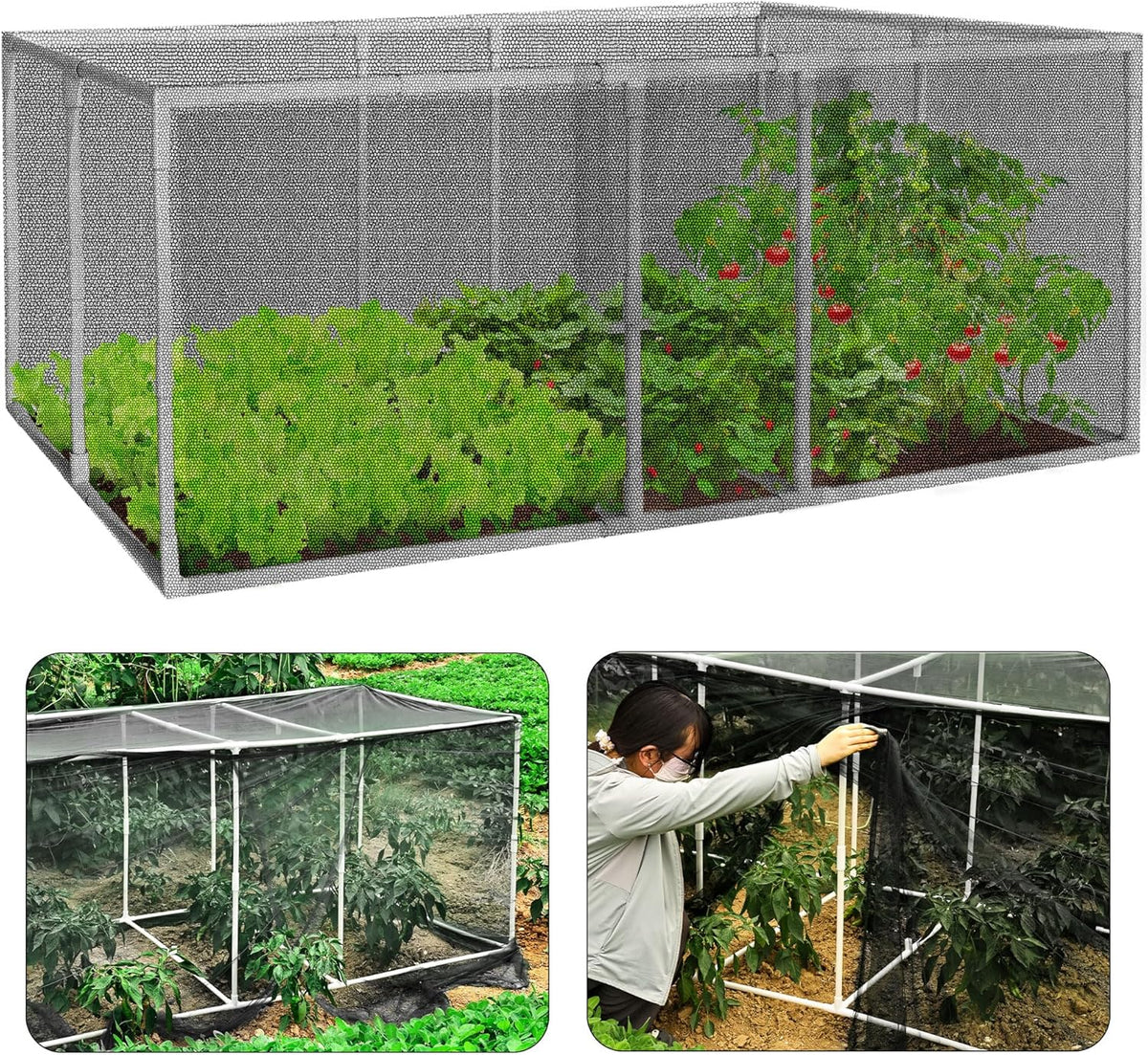72 * 33 * 30 in Detachable Crop Cages for Garden, Plant Protection Tent with Garden Netting for Vegetables Fruits Flowers,Mesh Plant Covers for Outdoors (Black)