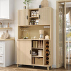 71'' Modern Kitchen Pantry Cabinet with Sliding Tambour Doors& Adjustable Shelves, Built-in Power Outlet, Food Storage Cabinet (Wood Color)