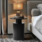 LuxenHome 21" Black Round Side Table, Fluted End Table for Small Spaces