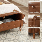 Storage Ottoman Bench, 50" Modern Upholstered End of Bed Bench, Faux Leather Rolled Armed Button-Tufted Ottoman with Storage for Living Room, Entryway, Window, Brown