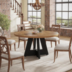 Tribesigns Farmhouse Dining Table, 47 Inch Round Dinner Table for 4, Rustic Round Dining Room Table for Home Dining Room Living Room (Walnut Brown+Black)