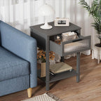 Nightstand Wooden Bedside Table with Drawer Grey Night Stands Modern Style Small End Table Side Table with Storage Shelf for Bedroom Living Room MLBZ10G