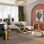 60" Gold Console Table, Entryway Table with Clear Tempered Glass | Modern Glam, Elegant Beveled Edge, Polished Stainless Steel Geometric Base, Long Sofa Table for Living Room, Hallway, Foyer