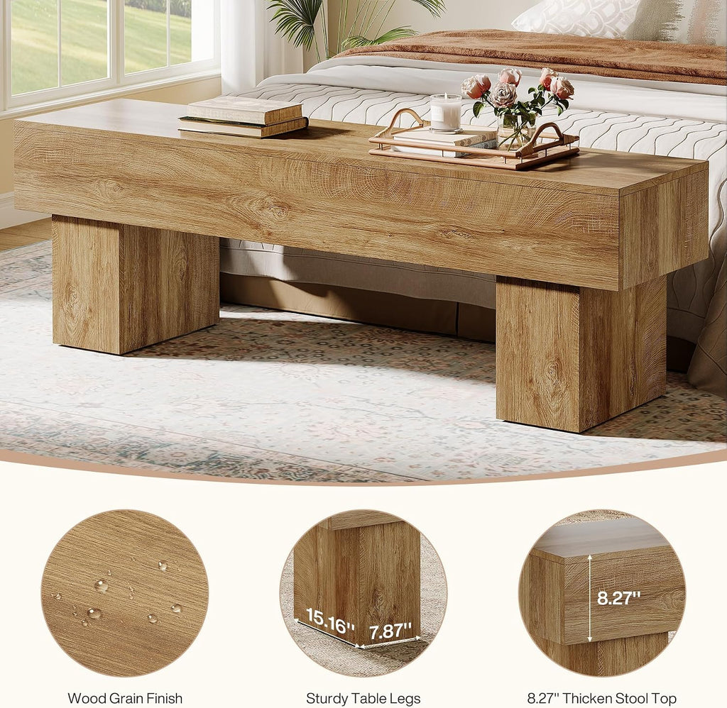 Tribesigns 63" Long Entryway Bench, Rustic Farmhouse End of Bed Bench, Wooden Shoe Bench Seat for Hallway, Living Room, End of Bed, Light Brown