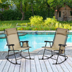 Yaheetech Patio Rocking Chair Folding Camping Chair with Pocket, Beige | Folding rocking recliner with smooth zero-gravity recline, ergonomic design with pillow. Great for patio, lawn & camping.