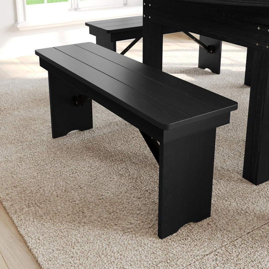 Flash Furniture Hercules Commercial Farmhouse Folding Bench, Antique Solid Pine Entryway Bench, Foldable Locking Legs, 40" x 12", Black Wash