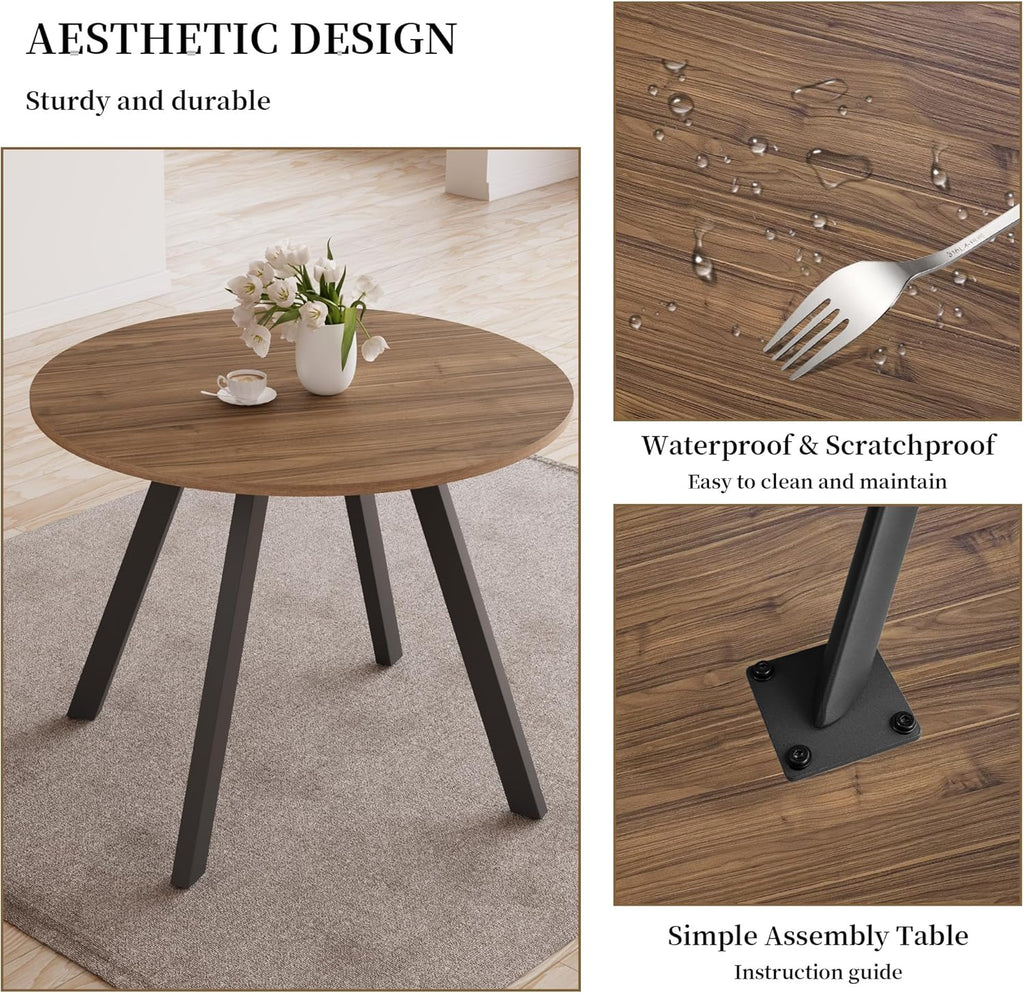 Zerifevni 34.6'' Round Dining Table Mid Century Modern Small Round Coffee Table, Saving Space (Walnut Table)