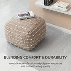 Anji Mountain 16" H x 22" W Handmade Pouf Ottoman for Living Room & Couch | Soft & Fluffy Ottoman Pouf, Lightweight, Decorative Floor Pouf Seating for Bedroom & Home Décor Accent, Penelope