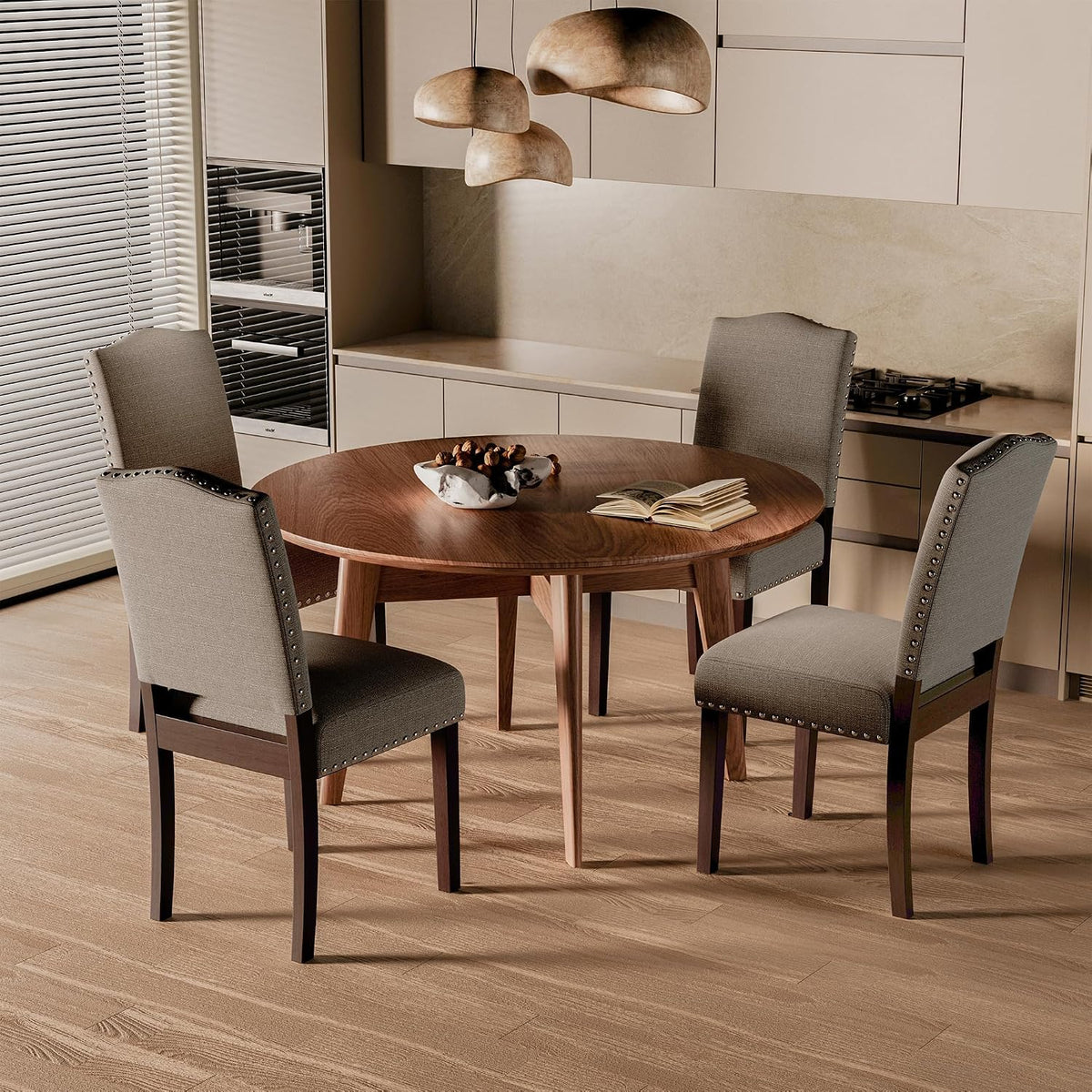 Upholstered Dining Chairs Set of 4 with Thickened Seat Cushion, Wooden Mid-Century Modern Fabric Farmhouse Kitchen Chairs for Dining Room Living/Restaurant/Reading Room