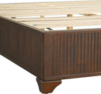 King Size Wood Platform Bed with Fluted Footboard & Fabric Upholstered Headboard, Low Profile Wooden Bed Frame with Wood Slats Support, Dark Walnut,White