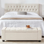 Huatean Home 48" Ottoman with Storage, Beige Storage Ottoman Bench | Upholstered Entryway Bench with Seating for Bedroom, Living Room, with Safety Hinge, Holds up to 330 lb