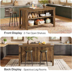 Tribesigns Kitchen Island with Seating and Storage, 59-Inch Large Farmhouse Stationary Island Table for Kitchen, 3-Tier Counter Height Coffee Bar Tables for Dining Room, Rustic Brown