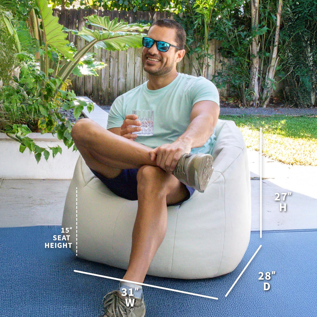 Big Joe Milano Outdoor Beanbag Chair White Marine | Polystyrene Bean Filled, Refillable, Vinyl, UV-Protected, Weather-Resistant, Fade-Proof Fabric