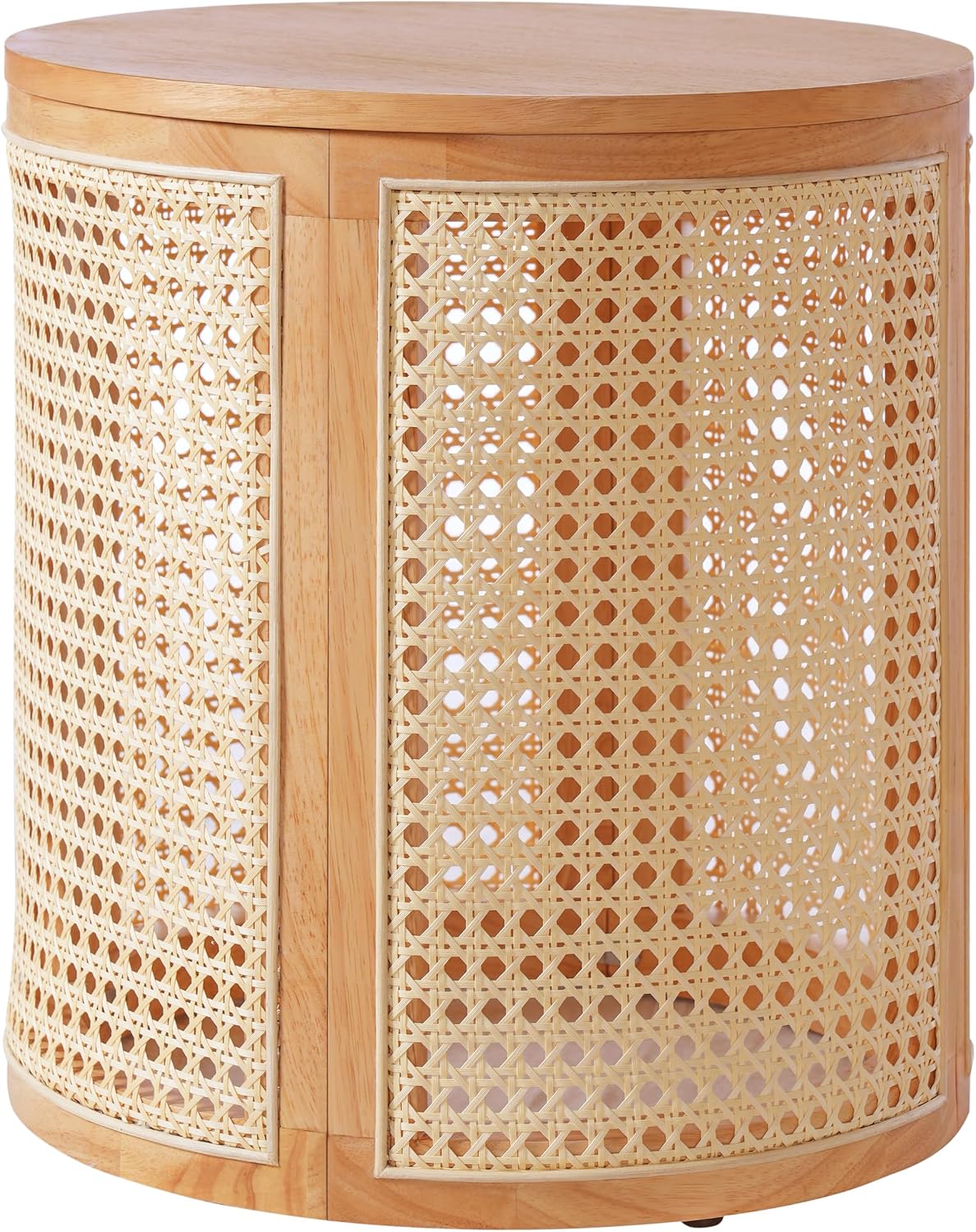 Christopher Knight Home Aurl 15.70" Round End Table, Hollow Woven Side Table, Small Rubber Wood Nightstand, Rattan Woven Tea Desk, Round Wood Tabletop, Chic Home Deor Desk, Easy Assembly, Natural