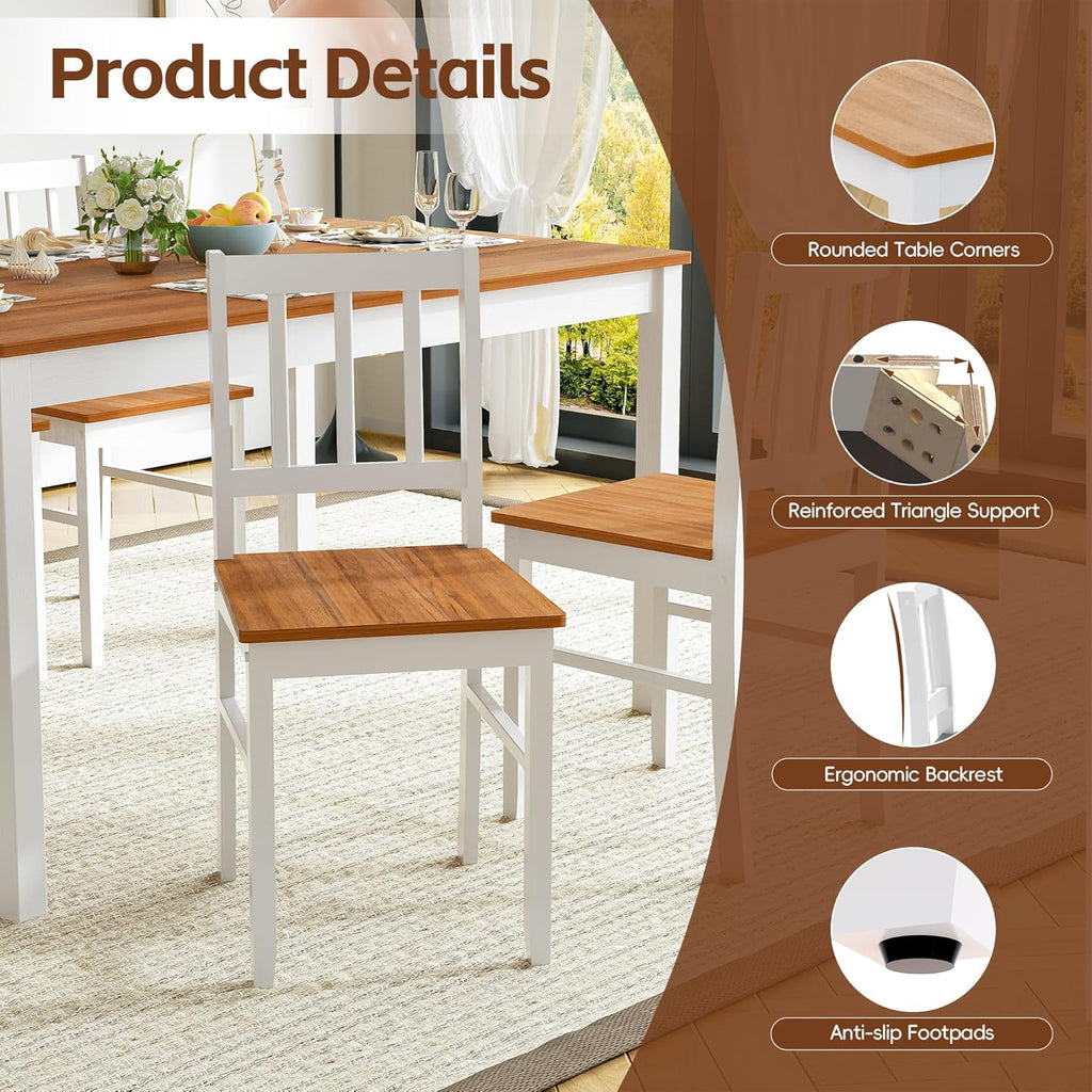 MU 5 Piece Dining Table Set for 4, Rectangular Wood Kitchen Table Chairs Set with Rubber Wood Legs, Space-Saving Farmhouse Dinette Set for Small Space, Dining Room, Apartment, Brown+White