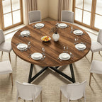 Large Round Dining Table for 6-8, Wooden Dinner Table with Heavy Duty Metal Pedestal Base (Dark Brown)