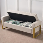 adochr 57" Storage Ottoman Bench, Upholstered End of Bed Bench, Beige | Metal Legs & Button-Tufted, Linen Ottoman with Storage 500 lb Capacity for Living Room, Bedroom, Entryway