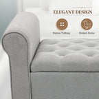 HOMCOM 50" Storage Ottoman Bench Button Tufted End of Bed Bench Gray | Upholstered, Rolled Arms, Wood Legs, Safety Hinges, for Living Room, Entryway, Bedroom