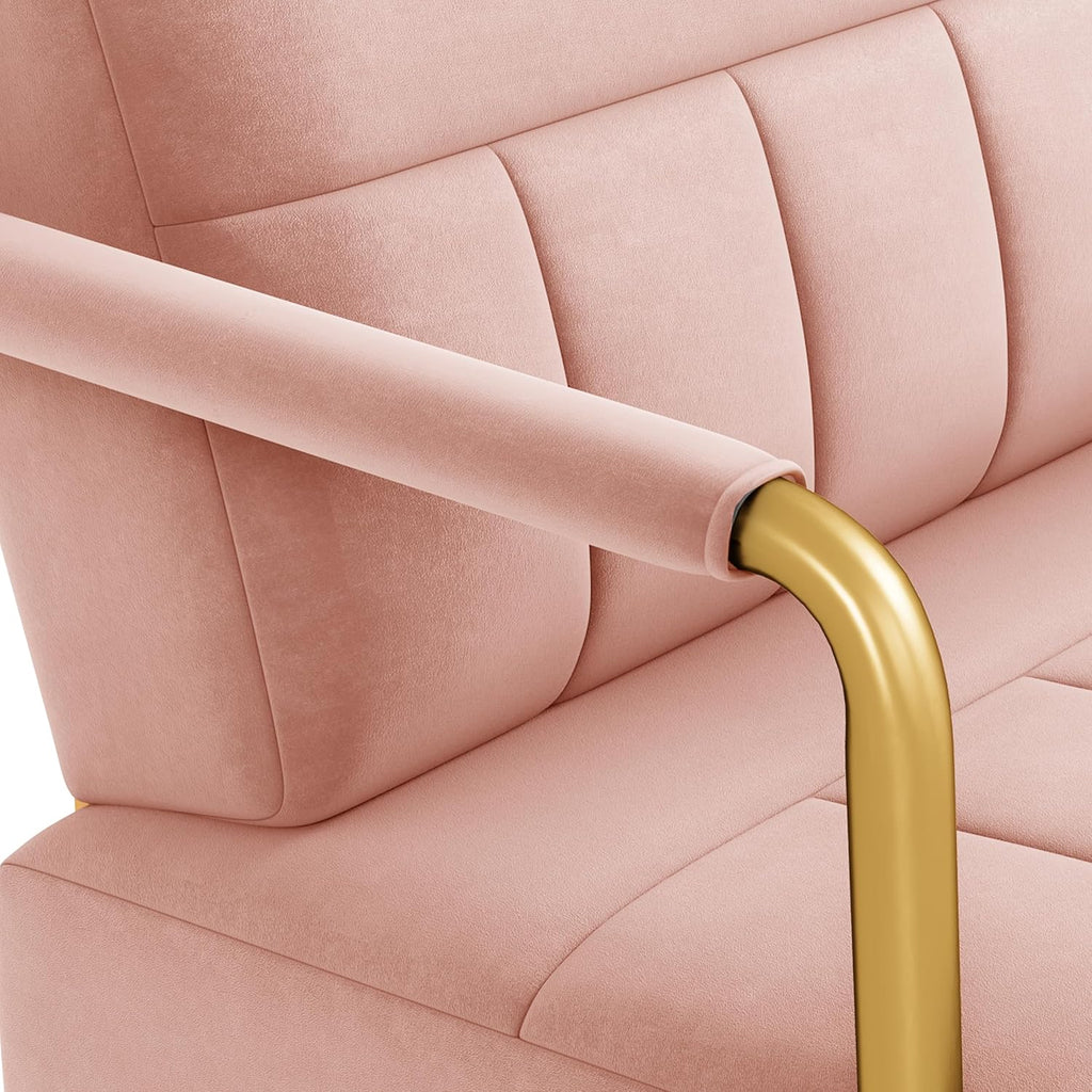 Yaheetech 30" Accent Chair Velvet Armchair with Golden Frame, Pink | Velvet Accent Chair Oversized Armchair Living Room Chair with Gold-Tone Metal Frame for Living Room, Home Office, Bedroom