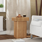 COZAYH Modern Fluted Wood End Table with Natural Oak Finish, Sculptural Accent Side Table with Textured Design, Plant Stand Small Space Furniture for Living Room, Farmhouse