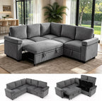 86 Inch L Shaped Sectional Sleeper Sofa with Storage, Sectional Modular Couch with Pull Out Bed, 5 Seats Chenille Cloud Couches for Living Room, Small Sofa Bed for Apartment, Office (Gray, 5-seat)