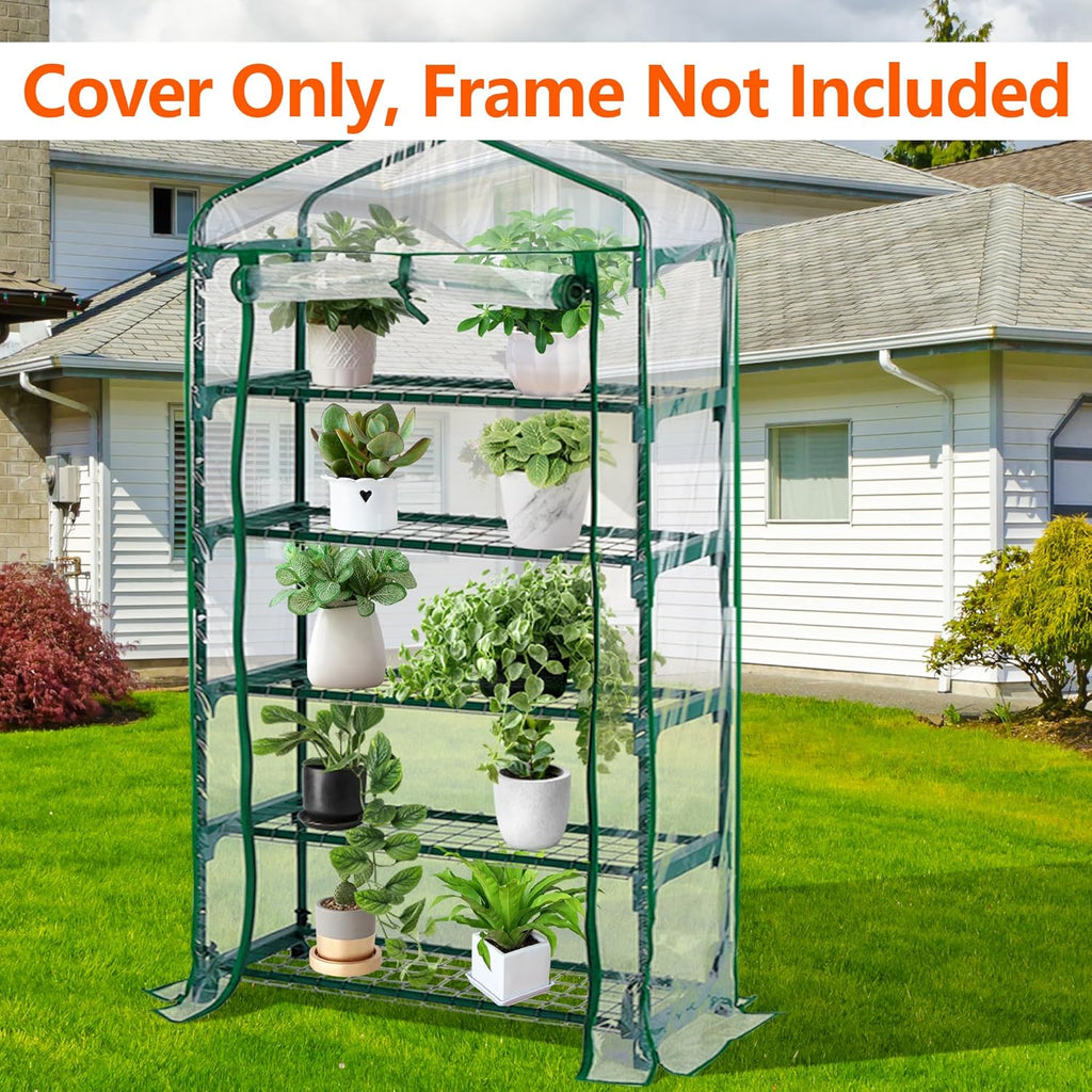 DECOHS Extra Wide 5 Tier Greenhouse Replacement Cover- 75 x 40 x 19 Inch Clear PVC Plant Gardening Greenhouse Cover with Roll-Up Zipper Door for Gardening Plants Flowers (Frame Not Include)