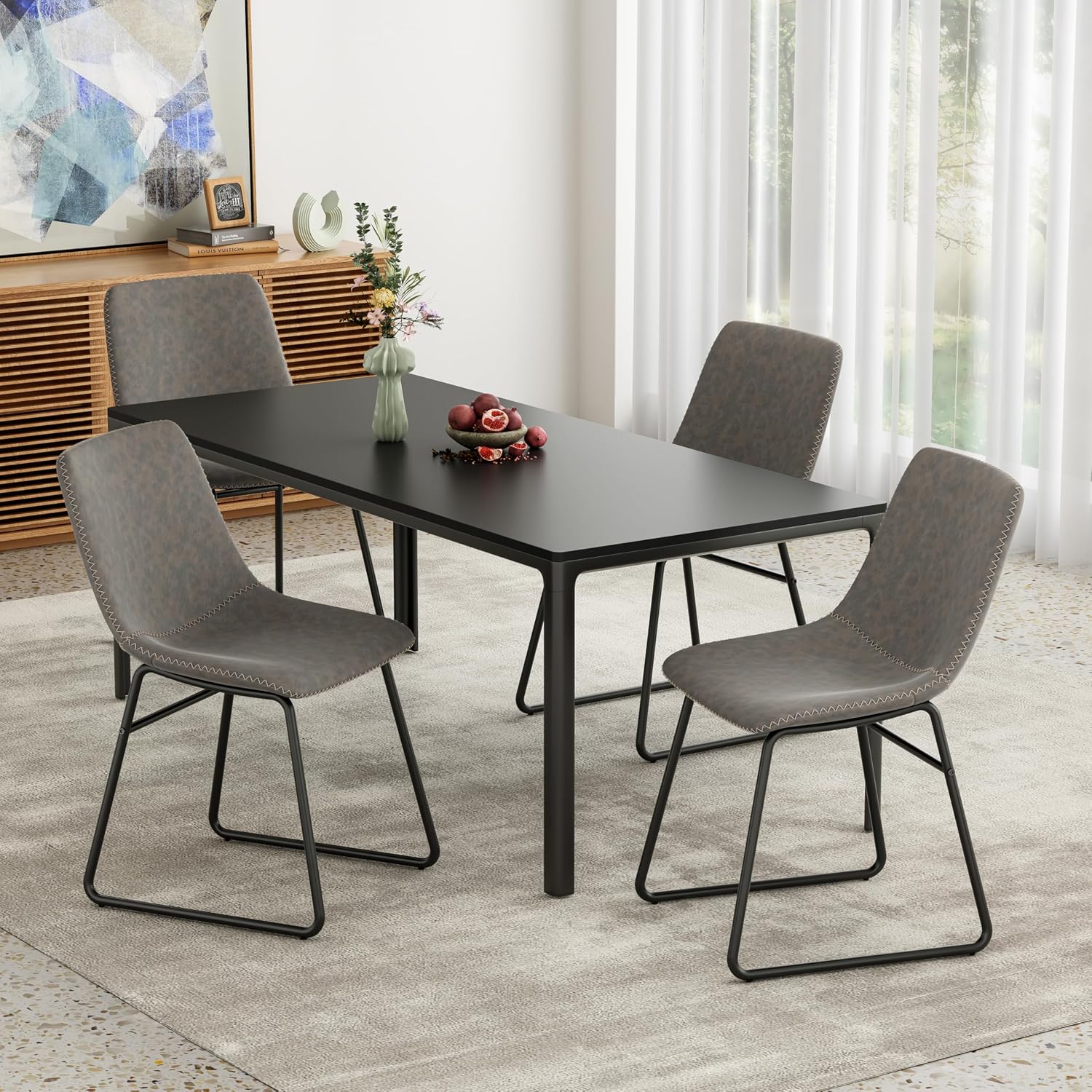 Soohow Mid-Century Modern Dining Chairs Set of 4, Faux Leather Upholstered Kitchen Chairs with Metal Legs, Comfortable Dining Room Chairs for Home