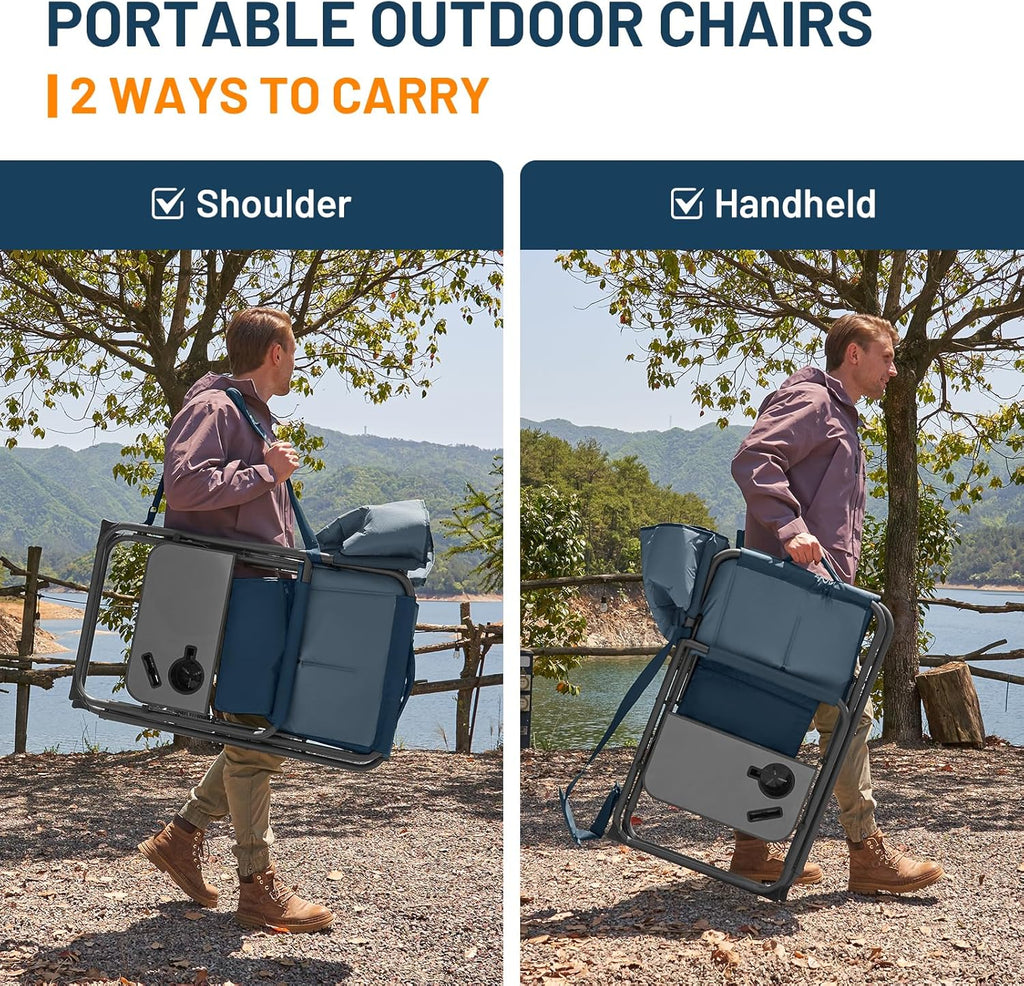 TIMBER RIDGE XXL Director’s Chair – Heavy Duty Folding Chair with Side Table, 500 lb Capacity, Extra Wide Padded Seat for Camping, Sports, Beach, Patio, and Outdoor Use, Blue-2 Pack