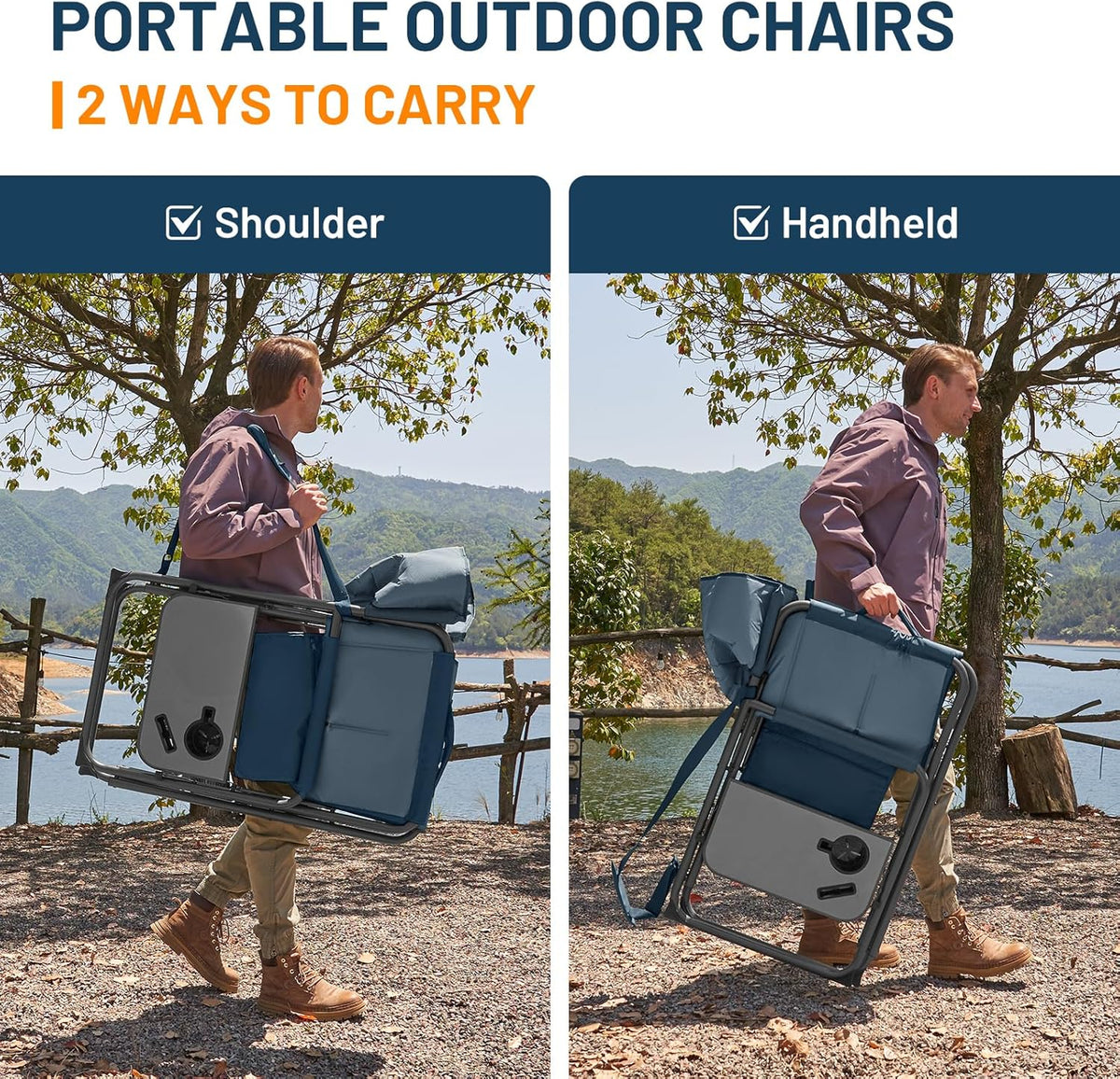 TIMBER RIDGE XXL Director’s Chair – Heavy Duty Folding Chair with Side Table, 500 lb Capacity, Extra Wide Padded Seat for Camping, Sports, Beach, Patio, and Outdoor Use, Blue-2 Pack